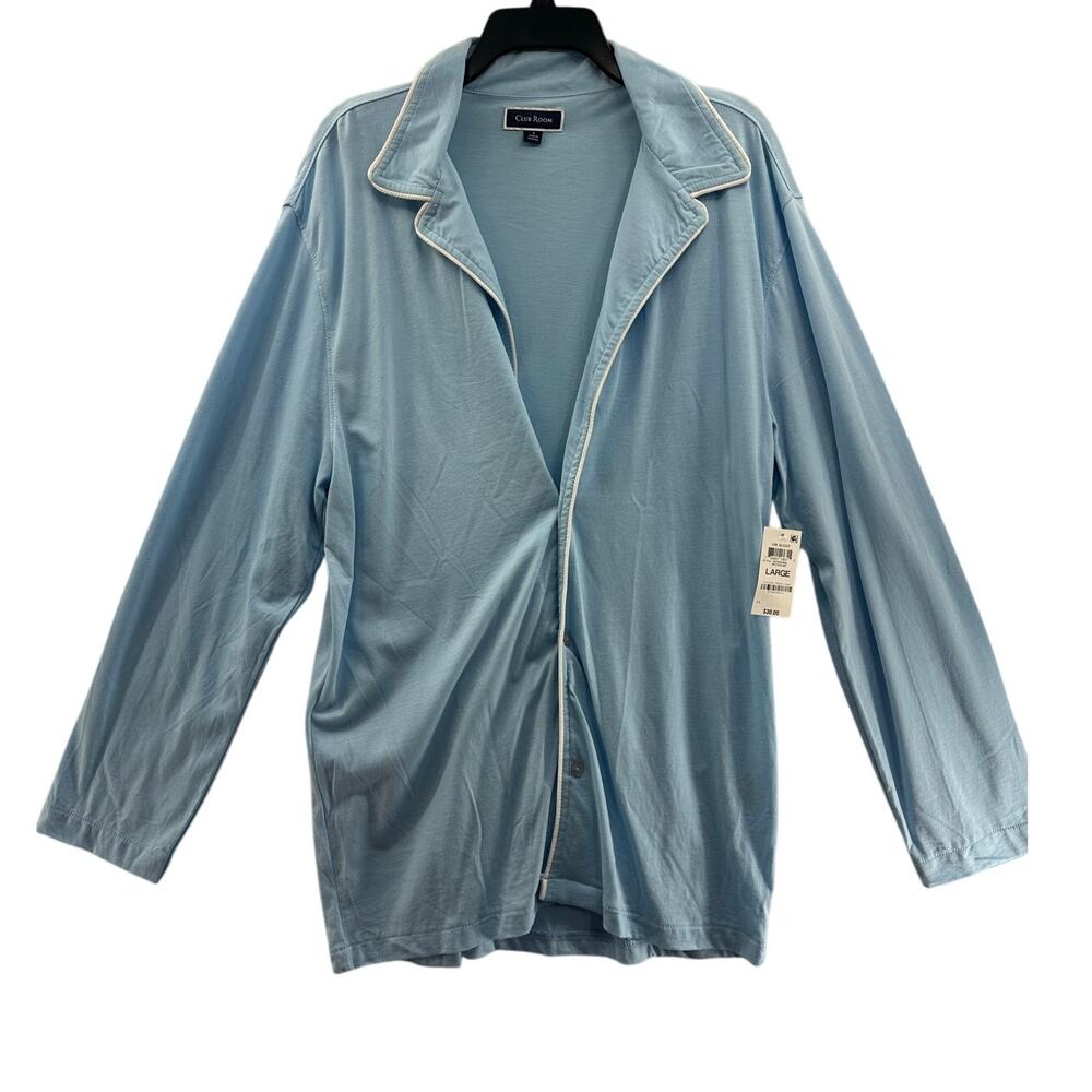 Club Room Mens Piped Pajama Shirt Light Blue L, NWD